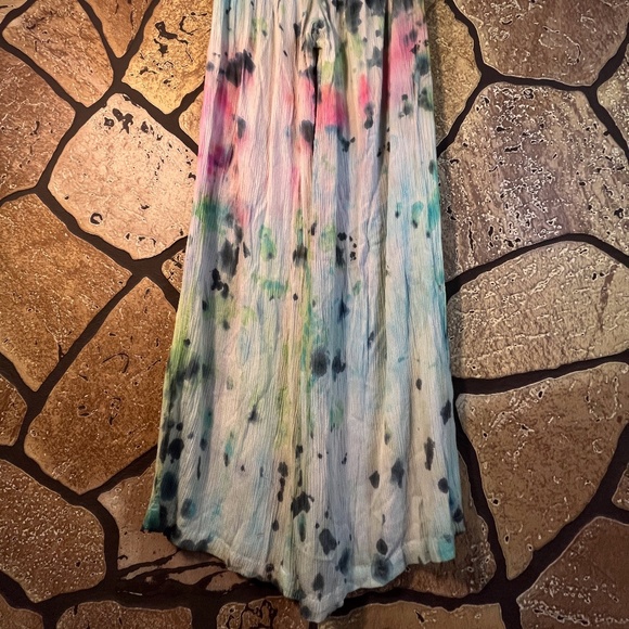 Hand Tie Dye cotton smocked textured soft beach pants wide leg 1 of a kind - Picture 5 of 9
